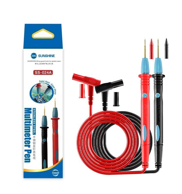 SUNSHINE SS-024A Multimeter Pen Stainless Steel Gold Needle – 1000V 20A – High Precision Test Leads
